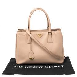 Pre Owned Prada Pink Saffiano Lux Leather Small Middle Zip Tote