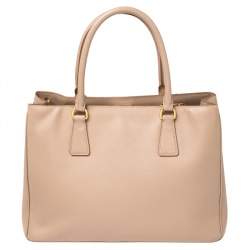 Pre Owned Prada Pink Saffiano Lux Leather Small Middle Zip Tote