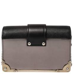 Pre Owned Prada Black/Metallic Saffiano Lux and Patent Leather Cahier Shoulder Bag