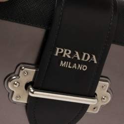 Pre Owned Prada Black/Metallic Saffiano Lux and Patent Leather Cahier Shoulder Bag