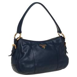 Pre Owned Prada Navy Blue Leather Zip Top Hobo