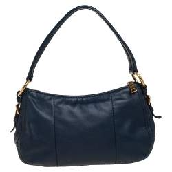 Pre Owned Prada Navy Blue Leather Zip Top Hobo