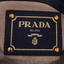 Pre Owned Prada Navy Blue Leather Zip Top Hobo
