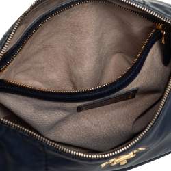 Pre Owned Prada Navy Blue Leather Zip Top Hobo
