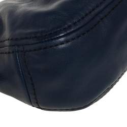 Pre Owned Prada Navy Blue Leather Zip Top Hobo