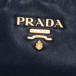 Pre Owned Prada Navy Blue Leather Zip Top Hobo