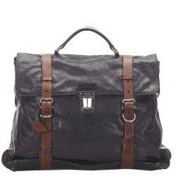 Pre Owned Prada Black Calf Leather Business Top Handle Bag