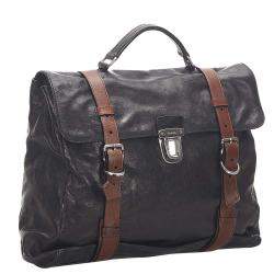 Pre Owned Prada Black Calf Leather Business Top Handle Bag