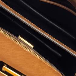 Pre Owned Prada Brown/White Saffiano Leather Box Shoulder Bag