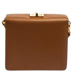 Pre Owned Prada Brown/White Saffiano Leather Box Shoulder Bag