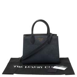 Pre Owned Prada Navy Blue/White Saffiano Leather Bibliotheque Tote
