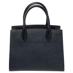 Pre Owned Prada Navy Blue/White Saffiano Leather Bibliotheque Tote