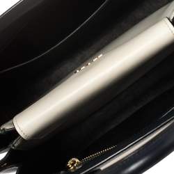 Pre Owned Prada Navy Blue/White Saffiano Leather Bibliotheque Tote