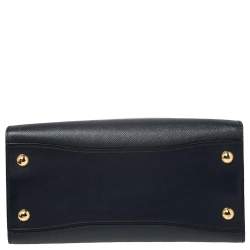 Pre Owned Prada Navy Blue/White Saffiano Leather Bibliotheque Tote