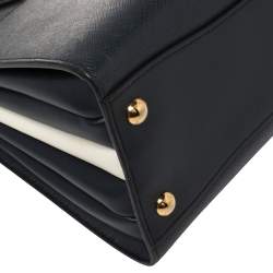Pre Owned Prada Navy Blue/White Saffiano Leather Bibliotheque Tote