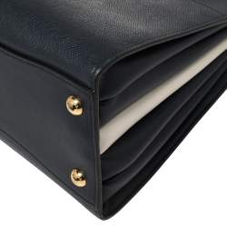 Pre Owned Prada Navy Blue/White Saffiano Leather Bibliotheque Tote