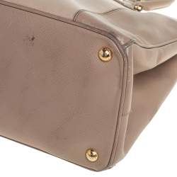 Pre Owned Prada Beige 2 Tone Saffiano Lux Leather Medium Double Zip Tote