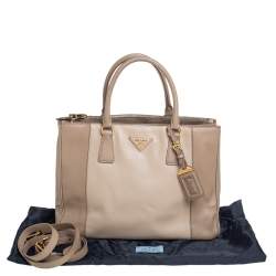 Pre Owned Prada Beige 2 Tone Saffiano Lux Leather Medium Double Zip Tote