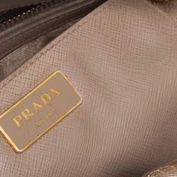 Pre Owned Prada Beige 2 Tone Saffiano Lux Leather Medium Double Zip Tote