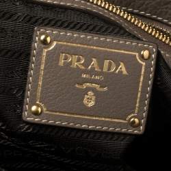 Pre Owned  Prada Taupe Cervo Leather Side Zipped Tote