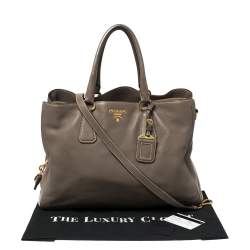 Pre Owned  Prada Taupe Cervo Leather Side Zipped Tote