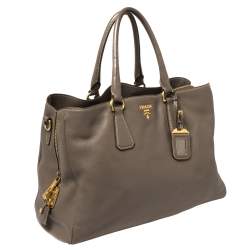 Pre Owned  Prada Taupe Cervo Leather Side Zipped Tote