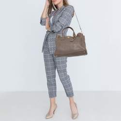 Pre Owned  Prada Taupe Cervo Leather Side Zipped Tote