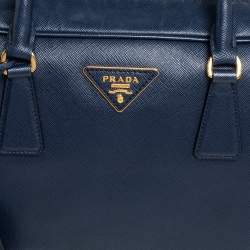 Pre Owned Prada Blue Saffiano Leather Top handle Bag