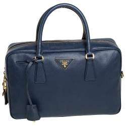 Pre Owned Prada Blue Saffiano Leather Top handle Bag