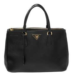 Pre Owned Prada Black Saffiano Lux Leather Medium Galleria Tote