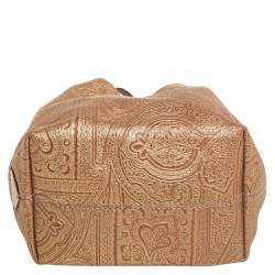 Pre Owned Prada Gold Printed Leather Ring Pouch