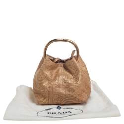 Pre Owned Prada Gold Printed Leather Ring Pouch