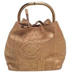 Pre Owned Prada Gold Printed Leather Ring Pouch