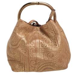 Pre Owned Prada Gold Printed Leather Ring Pouch