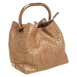 Pre Owned Prada Gold Printed Leather Ring Pouch