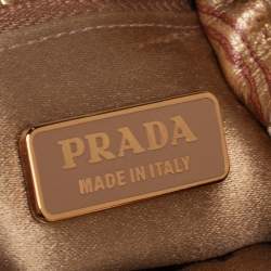 Pre Owned Prada Gold Printed Leather Ring Pouch