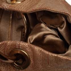 Pre Owned Prada Gold Printed Leather Ring Pouch