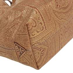 Pre Owned Prada Gold Printed Leather Ring Pouch