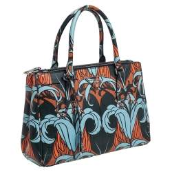 Pre Owned Prada Multicolor Lily Print Saffiano Leather Small Galleria Tote