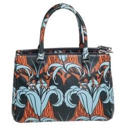 Pre Owned Prada Multicolor Lily Print Saffiano Leather Small Galleria Tote