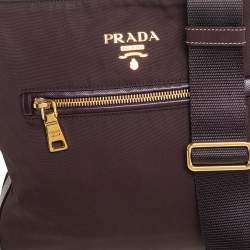 Prada Dark Burgundy Nylon and Leather Zip Messenger Bag