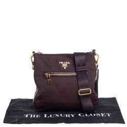 Prada Dark Burgundy Nylon and Leather Zip Messenger Bag