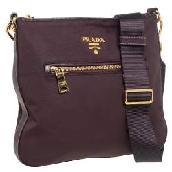 Prada Dark Burgundy Nylon and Leather Zip Messenger Bag