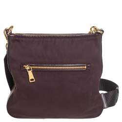 Prada Dark Burgundy Nylon and Leather Zip Messenger Bag