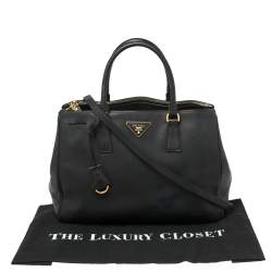 Pre Owned حقيبة يد برادا "غاليريا" متوسطة سحاب مزدوج جلد سافيانو لوكس أسود