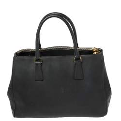 Pre Owned حقيبة يد برادا "غاليريا" متوسطة سحاب مزدوج جلد سافيانو لوكس أسود