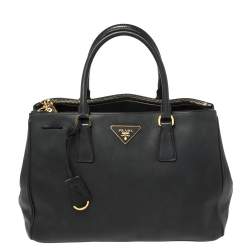 Pre Owned حقيبة يد برادا "غاليريا" متوسطة سحاب مزدوج جلد سافيانو لوكس أسود