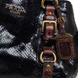 Pre Owned Prada Black/Brown Snakeskin Buckle Tote
