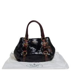 Pre Owned Prada Black/Brown Snakeskin Buckle Tote