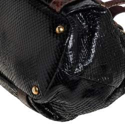 Pre Owned Prada Black/Brown Snakeskin Buckle Tote